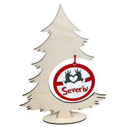 Persönlicher Weihnachtsbaum aus Holz mit individuellem Namens-Anhänger