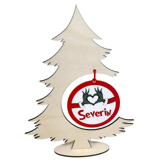 Persönlicher Weihnachtsbaum aus Holz mit individuellem Namens-Anhänger